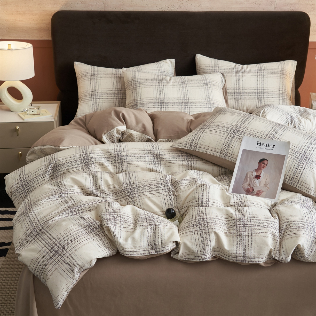 91家纺网 家纺一手货源 找家纺 恒爱家纺2025新款A类全棉印花四件套 暮落灰