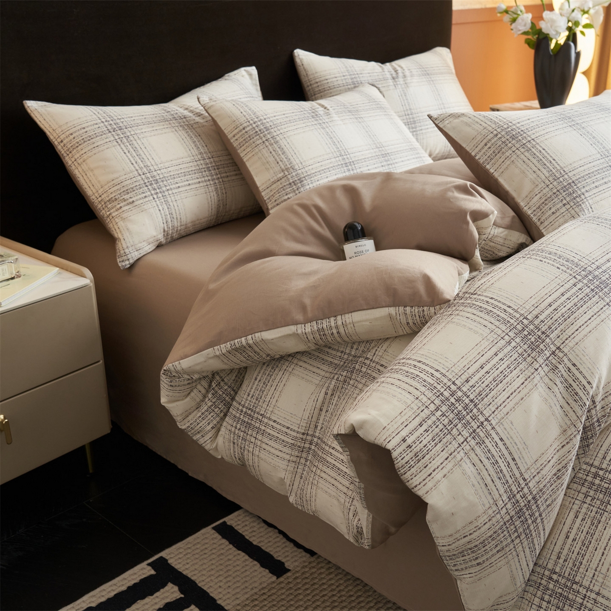 91家纺网 家纺一手货源 找家纺 恒爱家纺2025新款A类全棉印花四件套 暮落灰