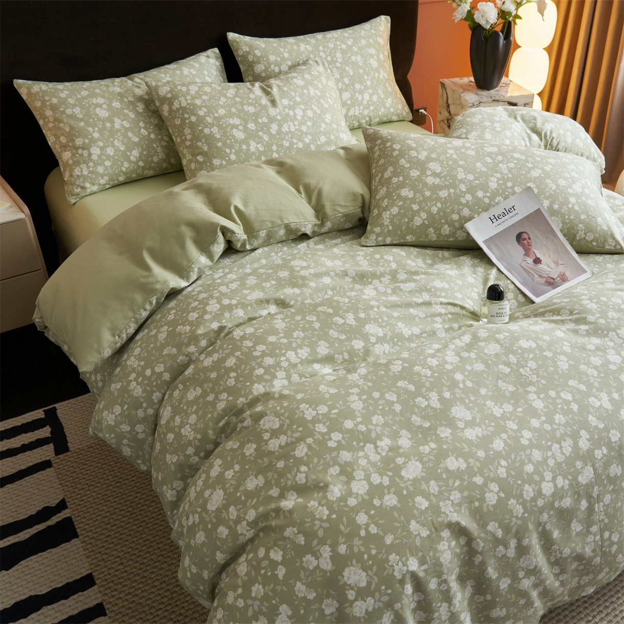 91家纺网 家纺一手货源 找家纺 恒爱家纺2025新款A类全棉印花四件套 青黛