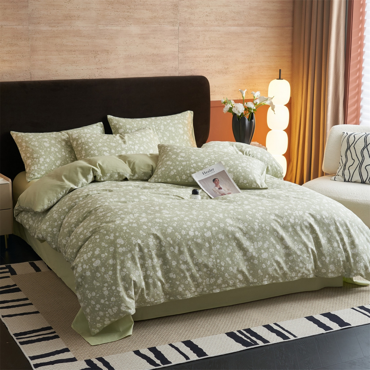 91家纺网 家纺一手货源 找家纺 恒爱家纺2025新款A类全棉印花四件套 青黛