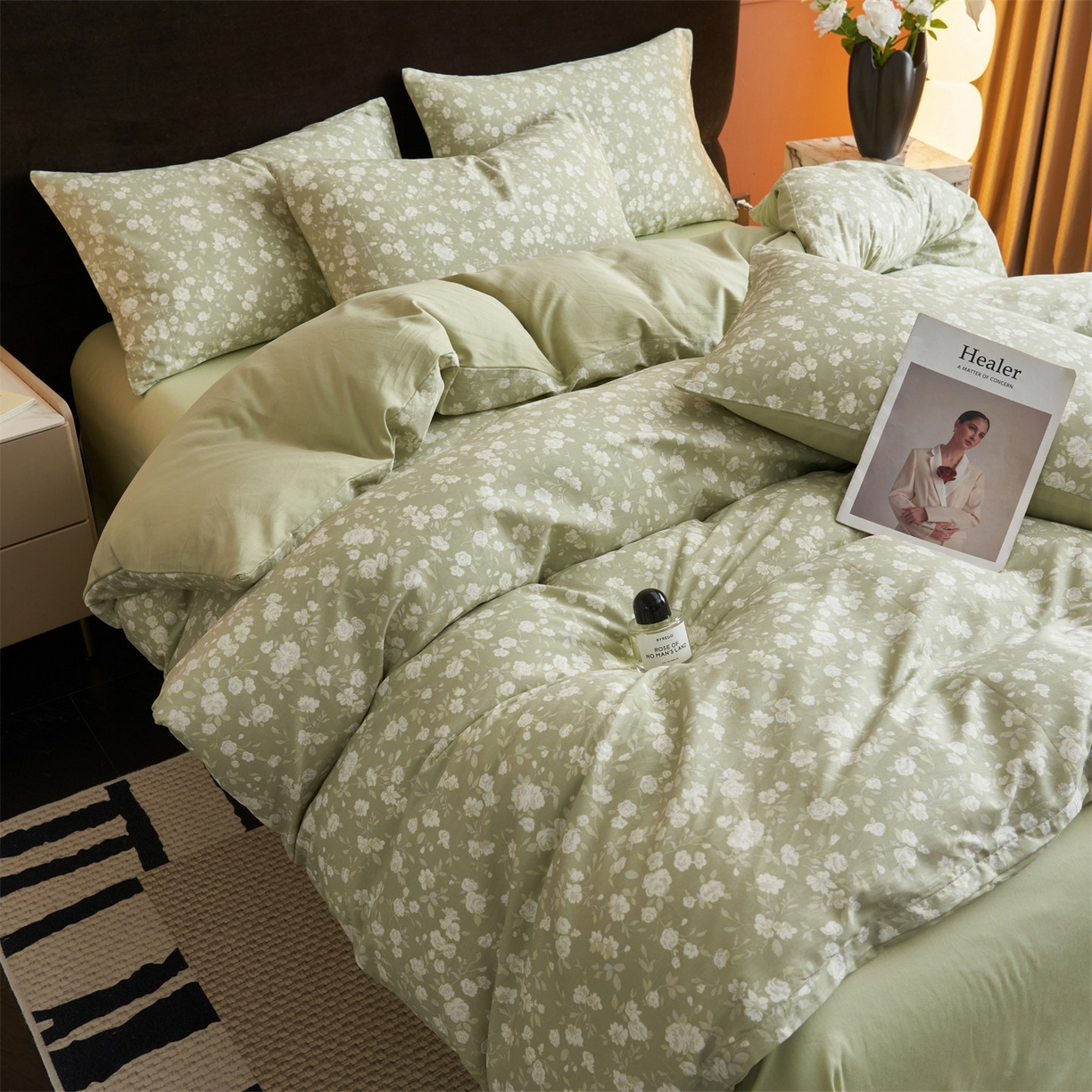 91家纺网 家纺一手货源 找家纺 恒爱家纺2025新款A类全棉印花四件套 青黛