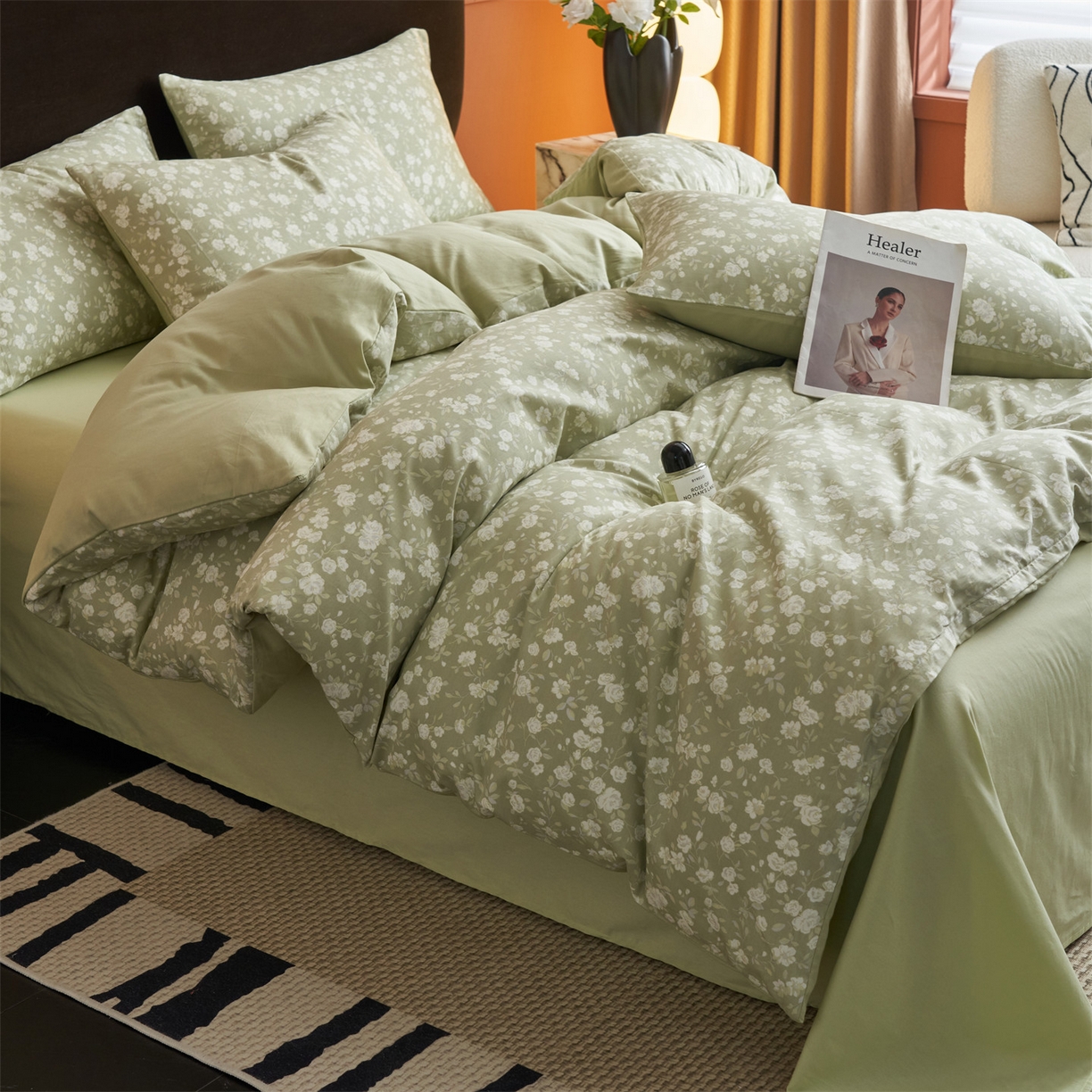 91家纺网 家纺一手货源 找家纺 恒爱家纺2025新款A类全棉印花四件套 青黛