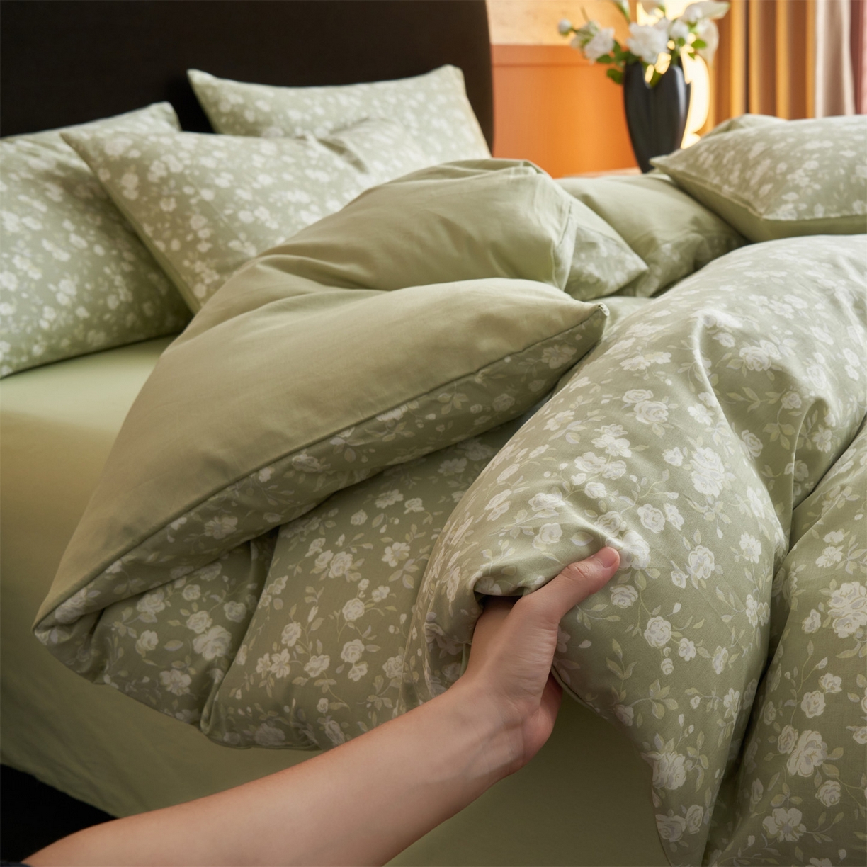 91家纺网 家纺一手货源 找家纺 恒爱家纺2025新款A类全棉印花四件套 青黛