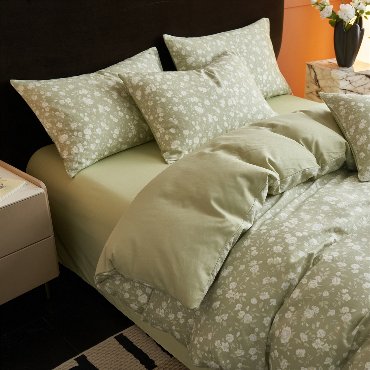 91家纺网 家纺一手货源 找家纺 恒爱家纺2025新款A类全棉印花四件套 青黛