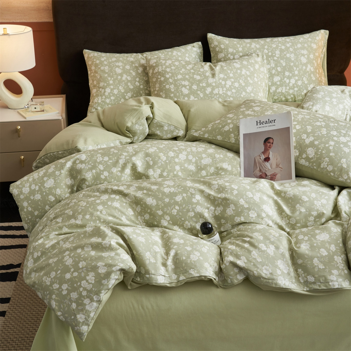 91家纺网 家纺一手货源 找家纺 恒爱家纺2025新款A类全棉印花四件套 青黛