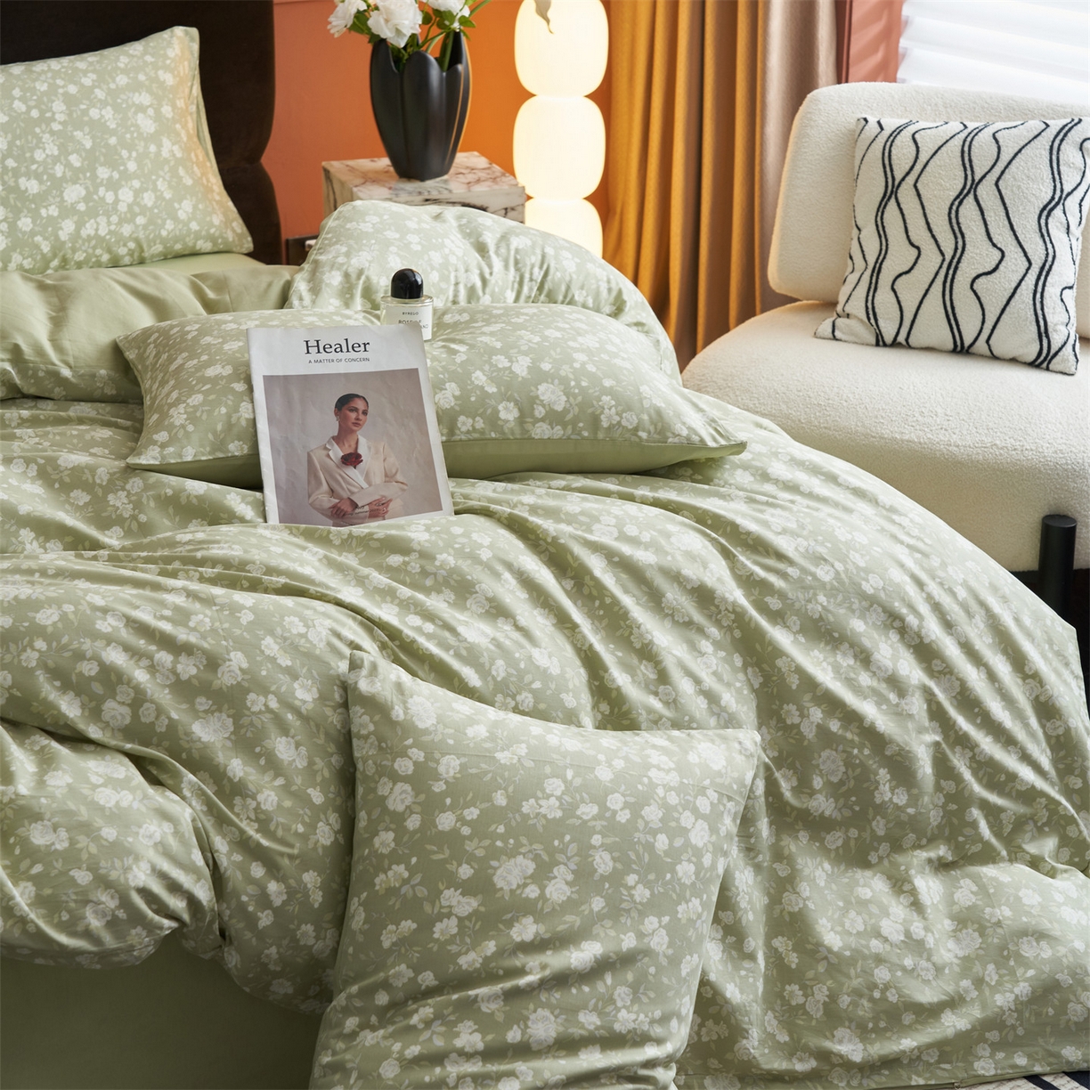 91家纺网 家纺一手货源 找家纺 恒爱家纺2025新款A类全棉印花四件套 青黛