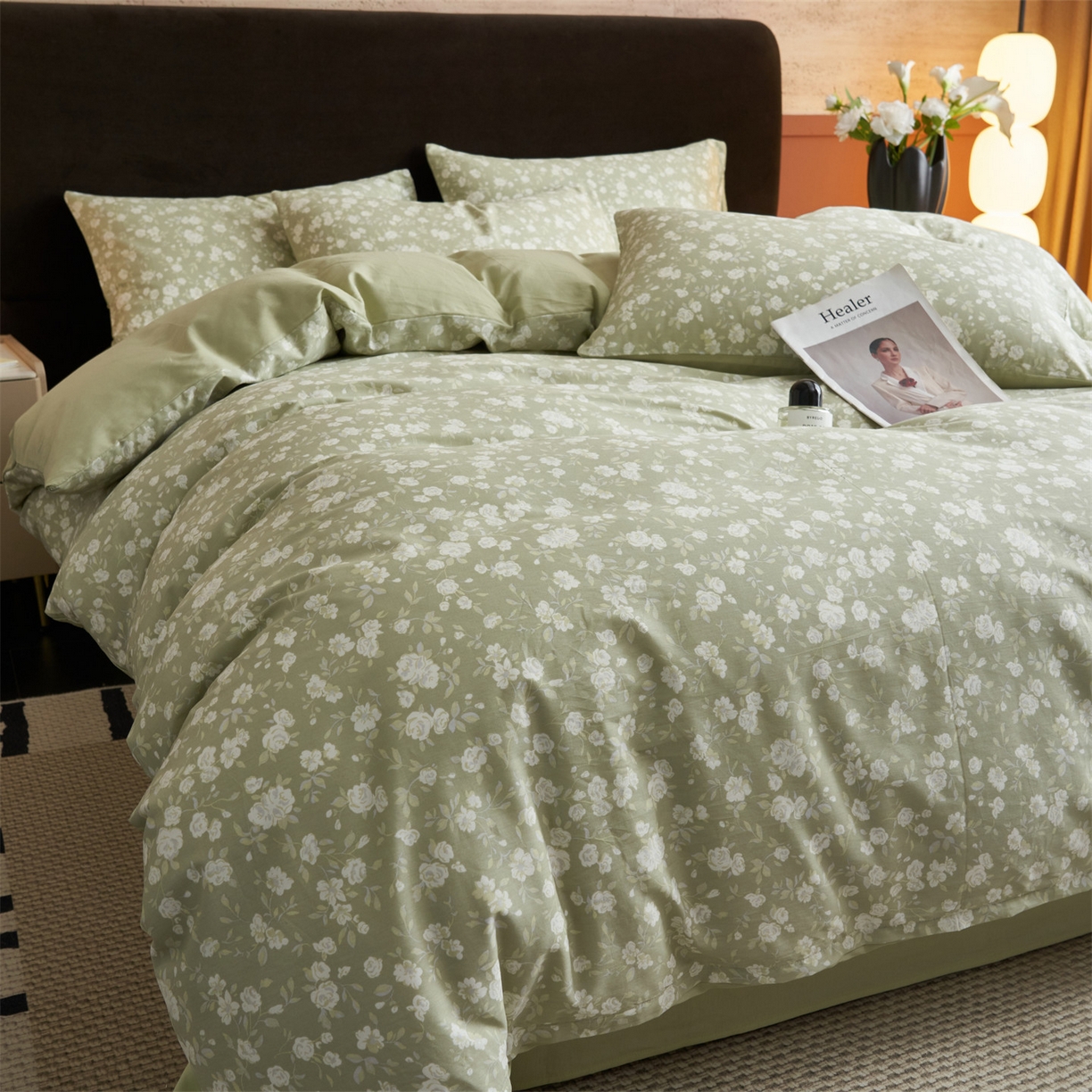 91家纺网 家纺一手货源 找家纺 恒爱家纺2025新款A类全棉印花四件套 青黛