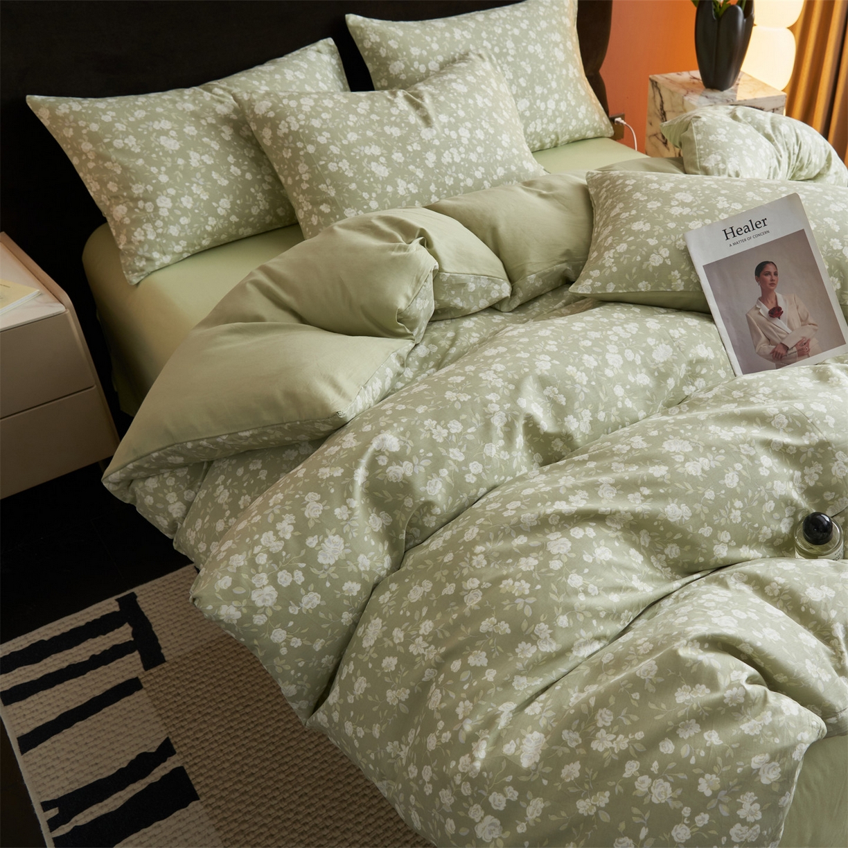 91家纺网 家纺一手货源 找家纺 恒爱家纺2025新款A类全棉印花四件套 青黛