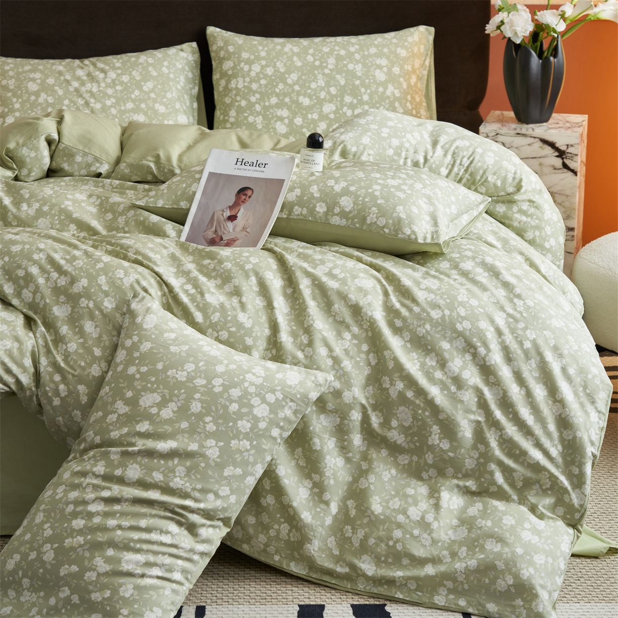 91家纺网 家纺一手货源 找家纺 恒爱家纺2025新款A类全棉印花四件套 青黛