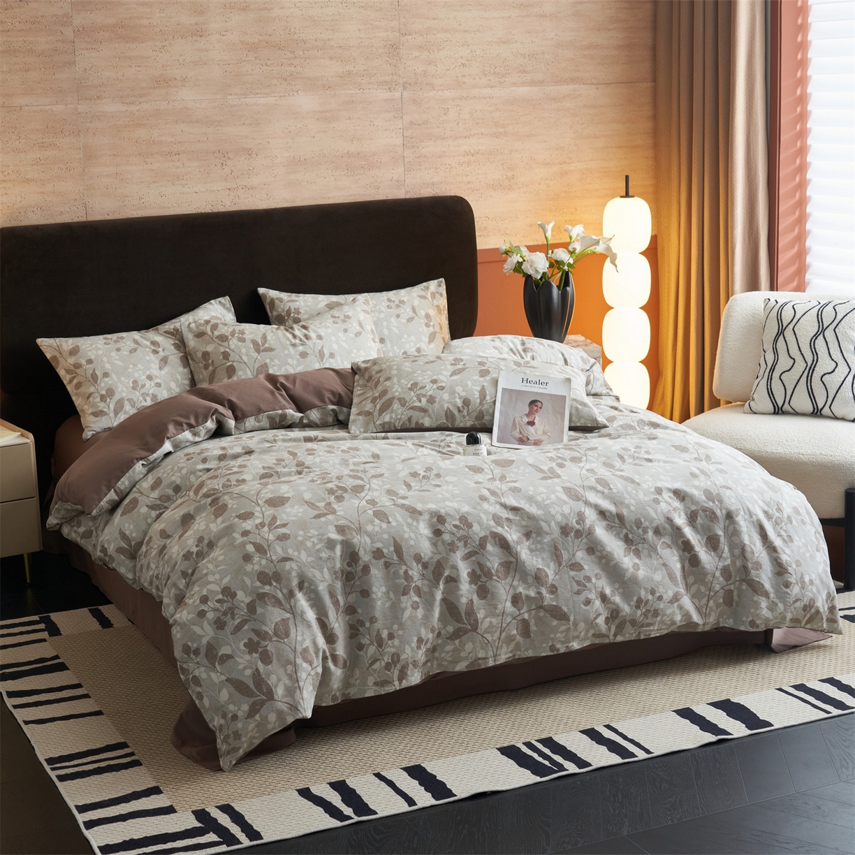 91家纺网 家纺一手货源 找家纺 恒爱家纺2025新款A类全棉印花四件套 叶落轻尘