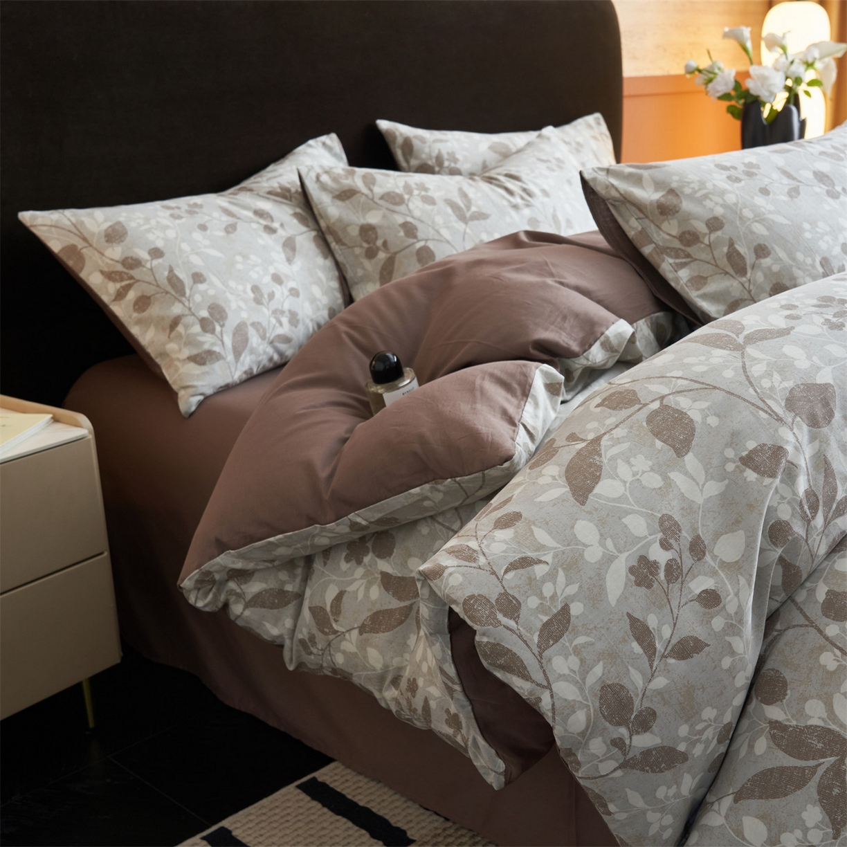 91家纺网 家纺一手货源 找家纺 恒爱家纺2025新款A类全棉印花四件套 叶落轻尘