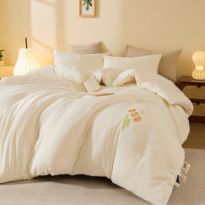 91家纺网 家纺一手货源 找家纺 （总）娇逸家居 2025新款云朵棉软糯糯纯色小鲜豆被被子被芯