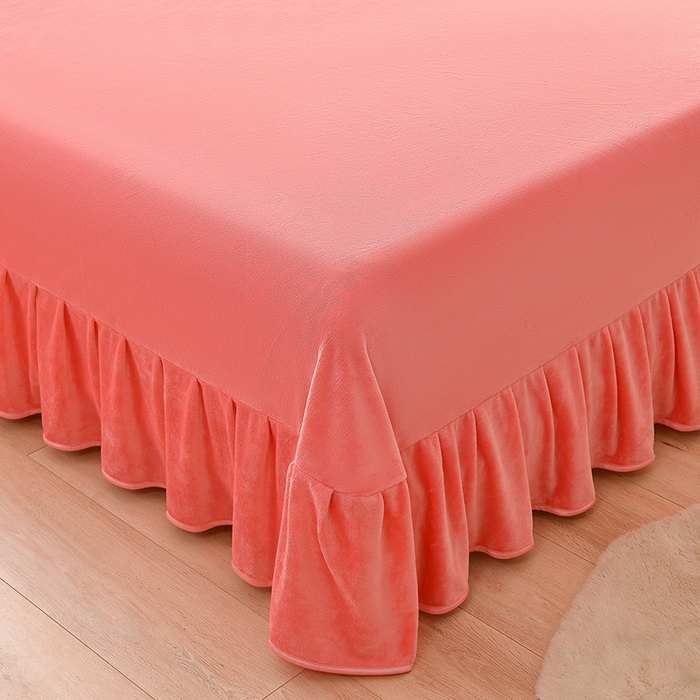 91家纺网 家纺一手货源 找家纺 赛丽雅 2025新款牛奶绒床裙四件套8-9斤法莱绒直播爆款日产2万套 蝶舞-粉