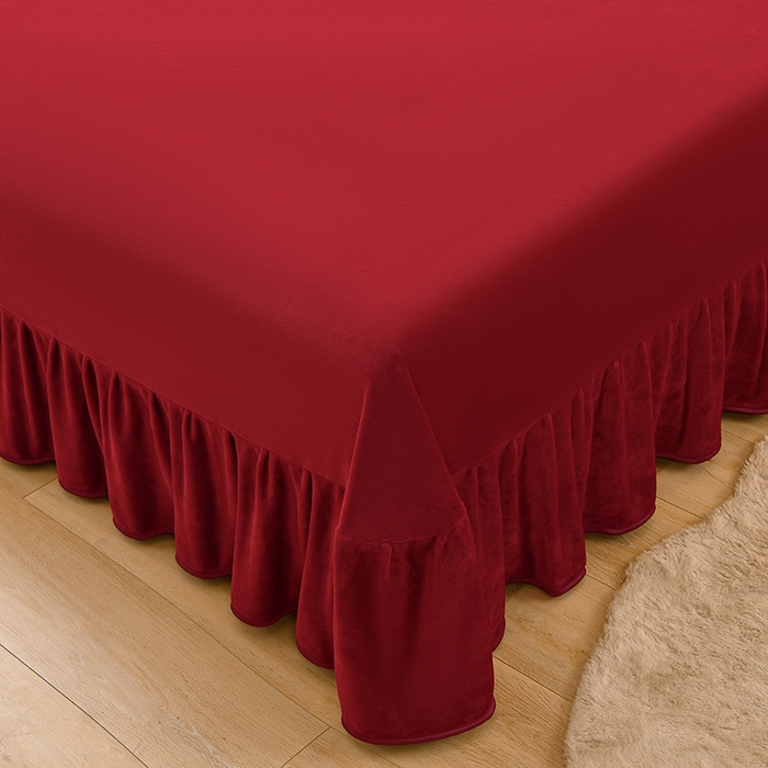 91家纺网 家纺一手货源 找家纺 赛丽雅 2025新款牛奶绒床裙四件套8-9斤法莱绒直播爆款日产2万套 蝶舞-红