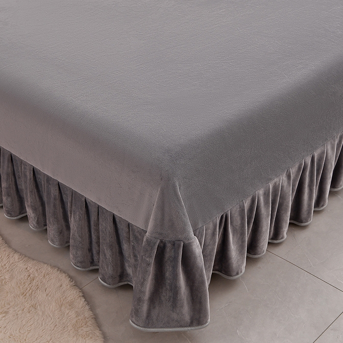 91家纺网 家纺一手货源 找家纺 赛丽雅 2025新款牛奶绒床裙四件套8-9斤法莱绒直播爆款日产2万套 蝶舞-灰