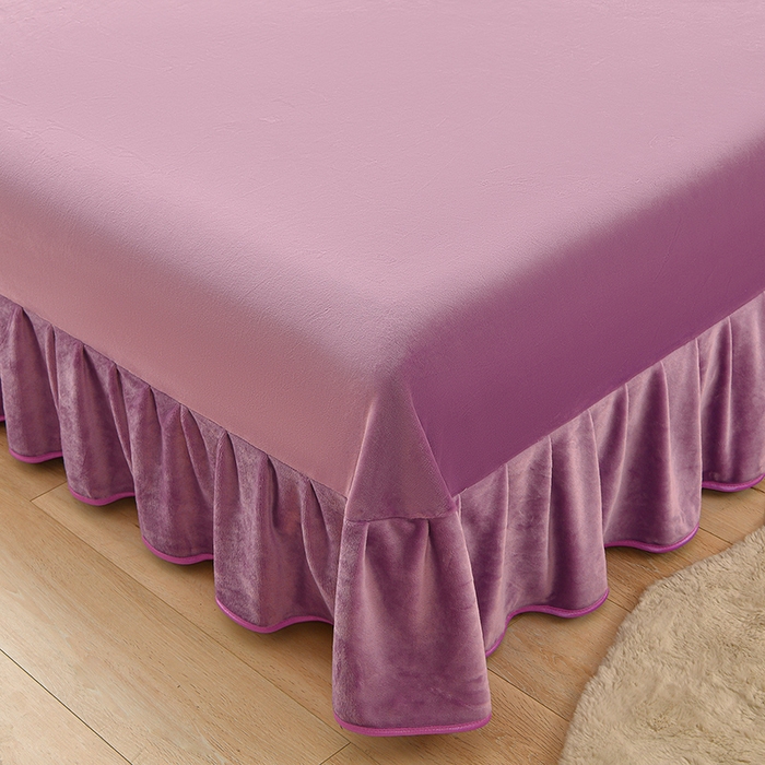 91家纺网 家纺一手货源 找家纺 赛丽雅 2025新款牛奶绒床裙四件套8-9斤法莱绒直播爆款日产2万套 蝶舞-紫