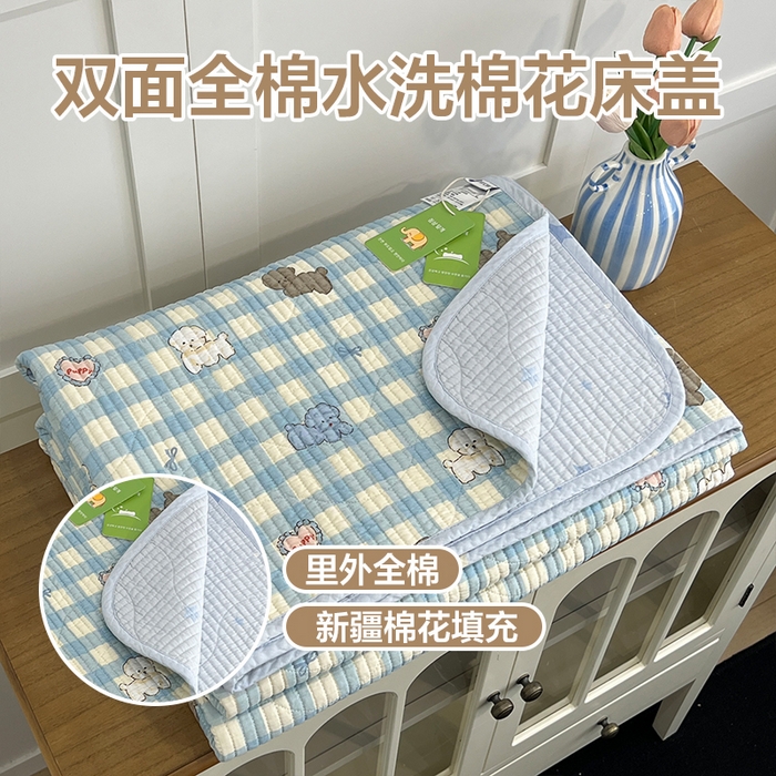 91家纺网 家纺一手货源 找家纺 沐纯家居 2025新款跑量款双面纯棉 棉花填充水洗床盖 星愿旺旺