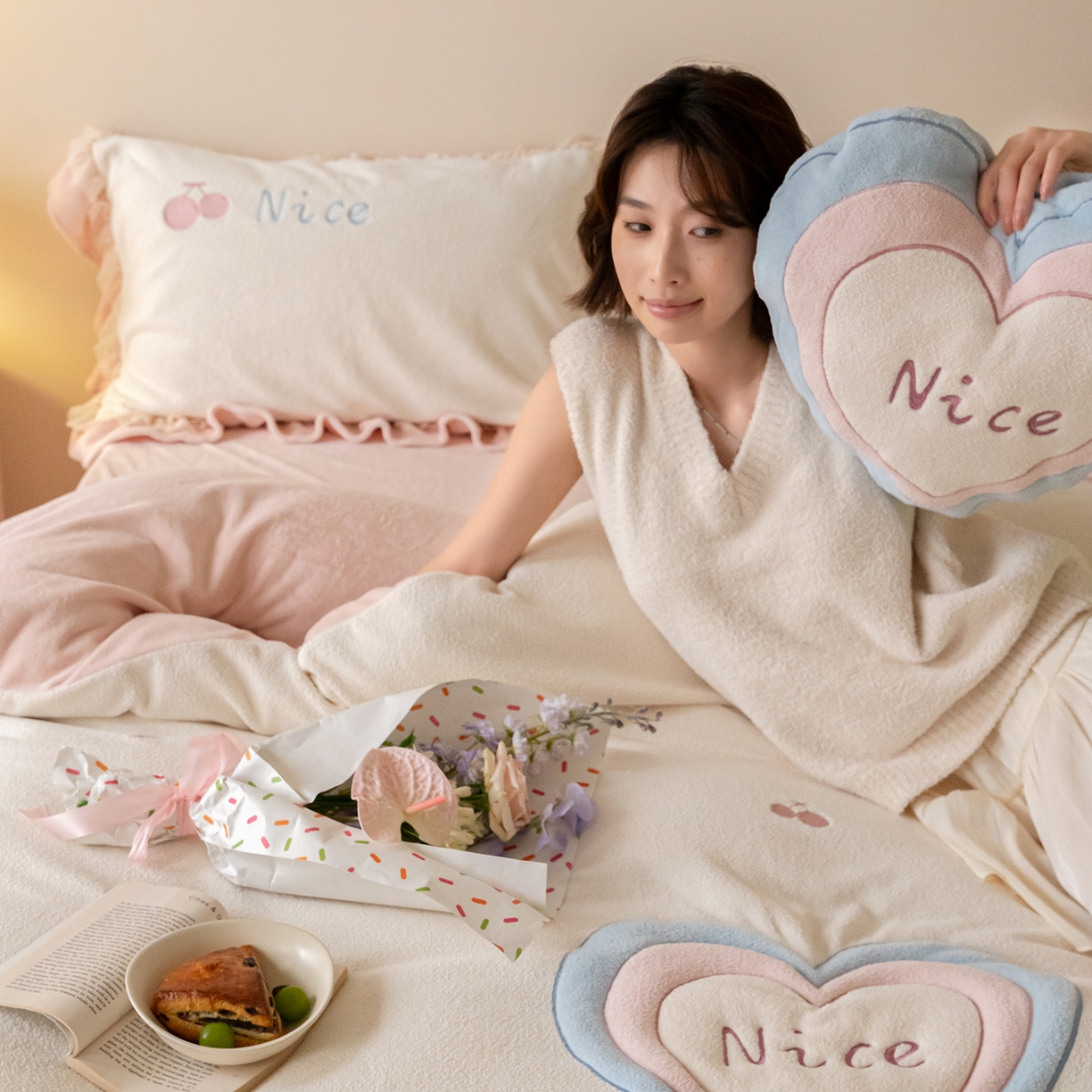 91家纺网 家纺一手货源 找家纺 （总）西西家居 2025新款艾尼绒A版230g牛奶绒四件套-小甜心