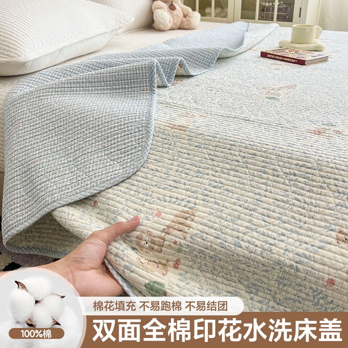 沐纯家居 2025新款跑量款双面纯棉 棉花填充水洗床盖 丛草集