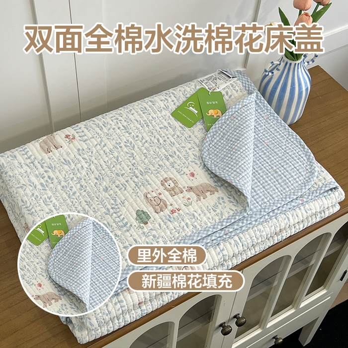 91家纺网 家纺一手货源 找家纺 沐纯家居 2025新款跑量款双面纯棉 棉花填充水洗床盖 丛草集
