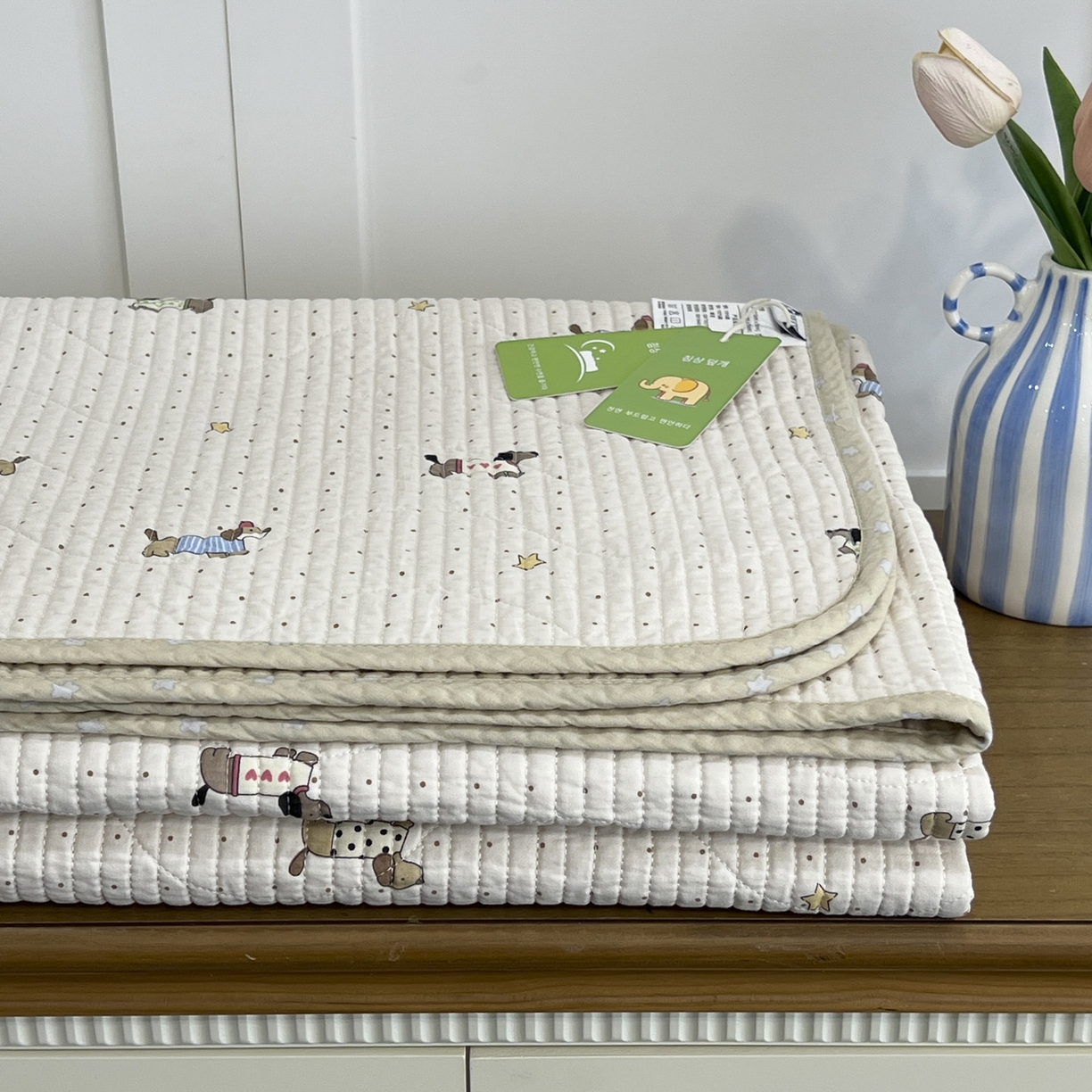 91家纺网 家纺一手货源 找家纺 沐纯家居 2025新款跑量款双面纯棉 棉花填充水洗床盖 星星柯基