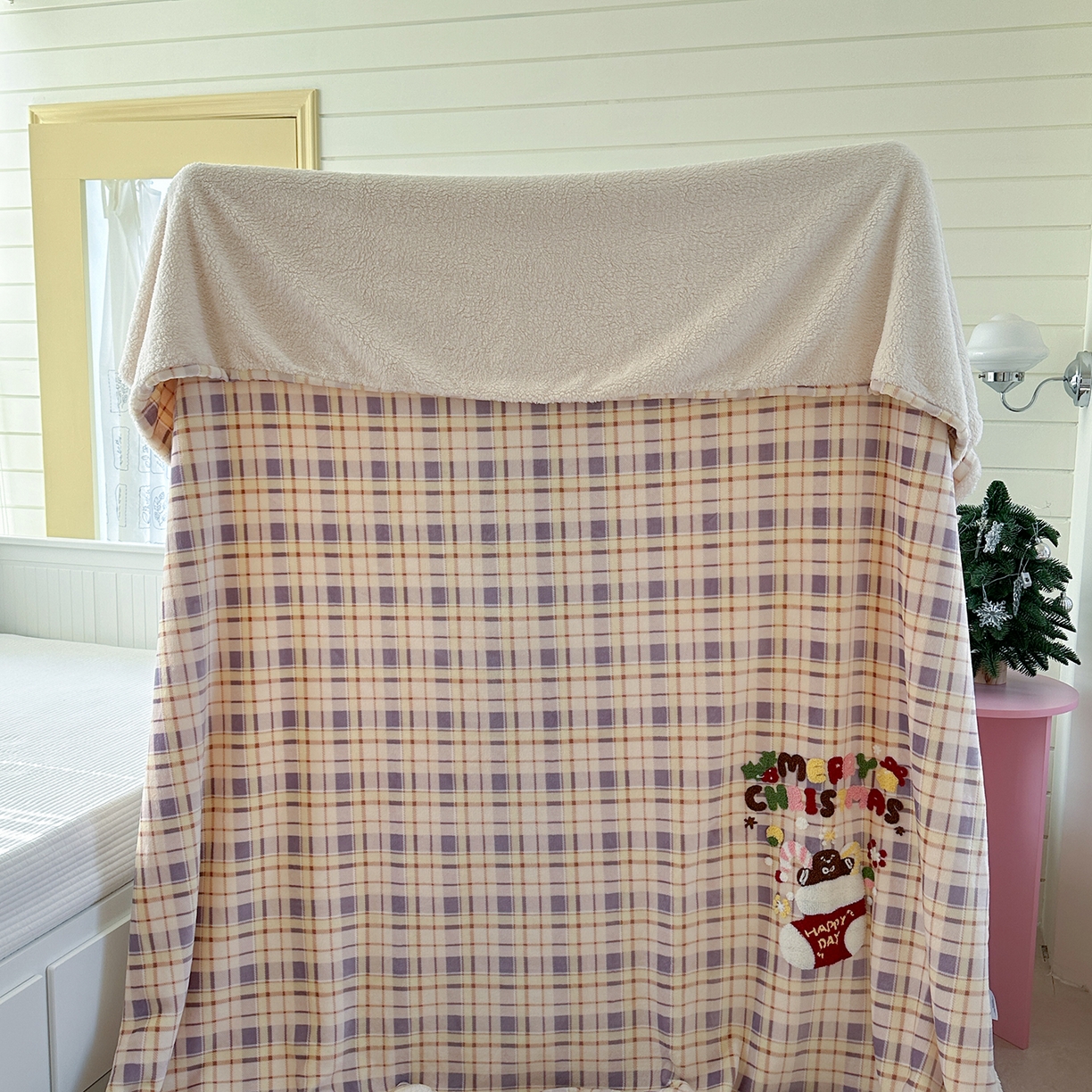 91家纺网 家纺一手货源 找家纺 有货 2025新款圣诞系列暖芙舒绵绒多功能被套毯 圣诞袜-被套毯