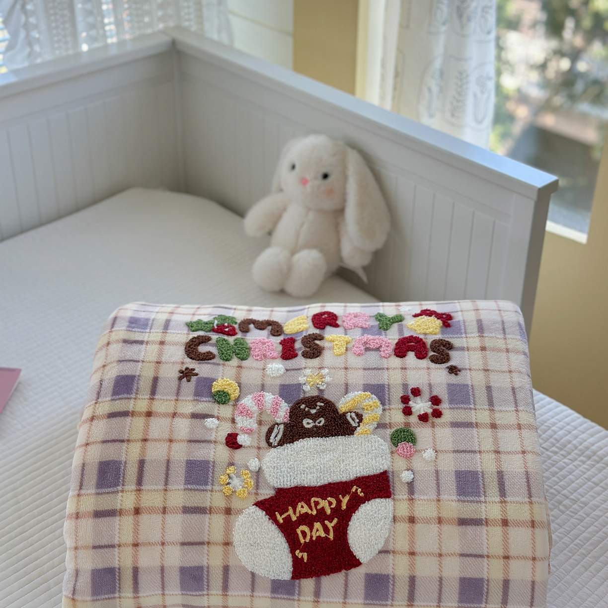 91家纺网 家纺一手货源 找家纺 有货 2025新款圣诞系列暖芙舒绵绒多功能被套毯 圣诞袜-被套毯