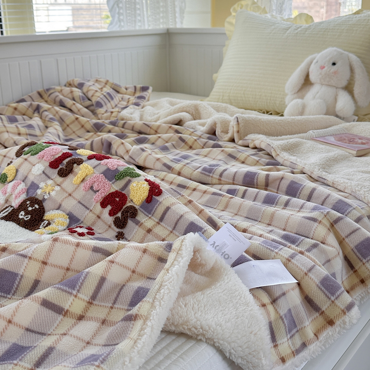 91家纺网 家纺一手货源 找家纺 有货 2025新款圣诞系列暖芙舒绵绒多功能被套毯 圣诞袜-被套毯