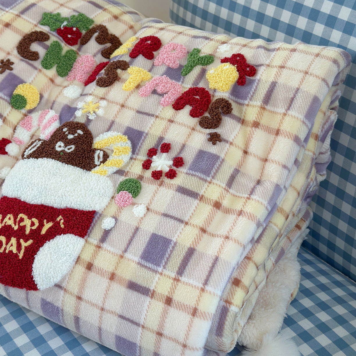 91家纺网 家纺一手货源 找家纺 有货 2025新款圣诞系列暖芙舒绵绒多功能被套毯 圣诞袜-被套毯