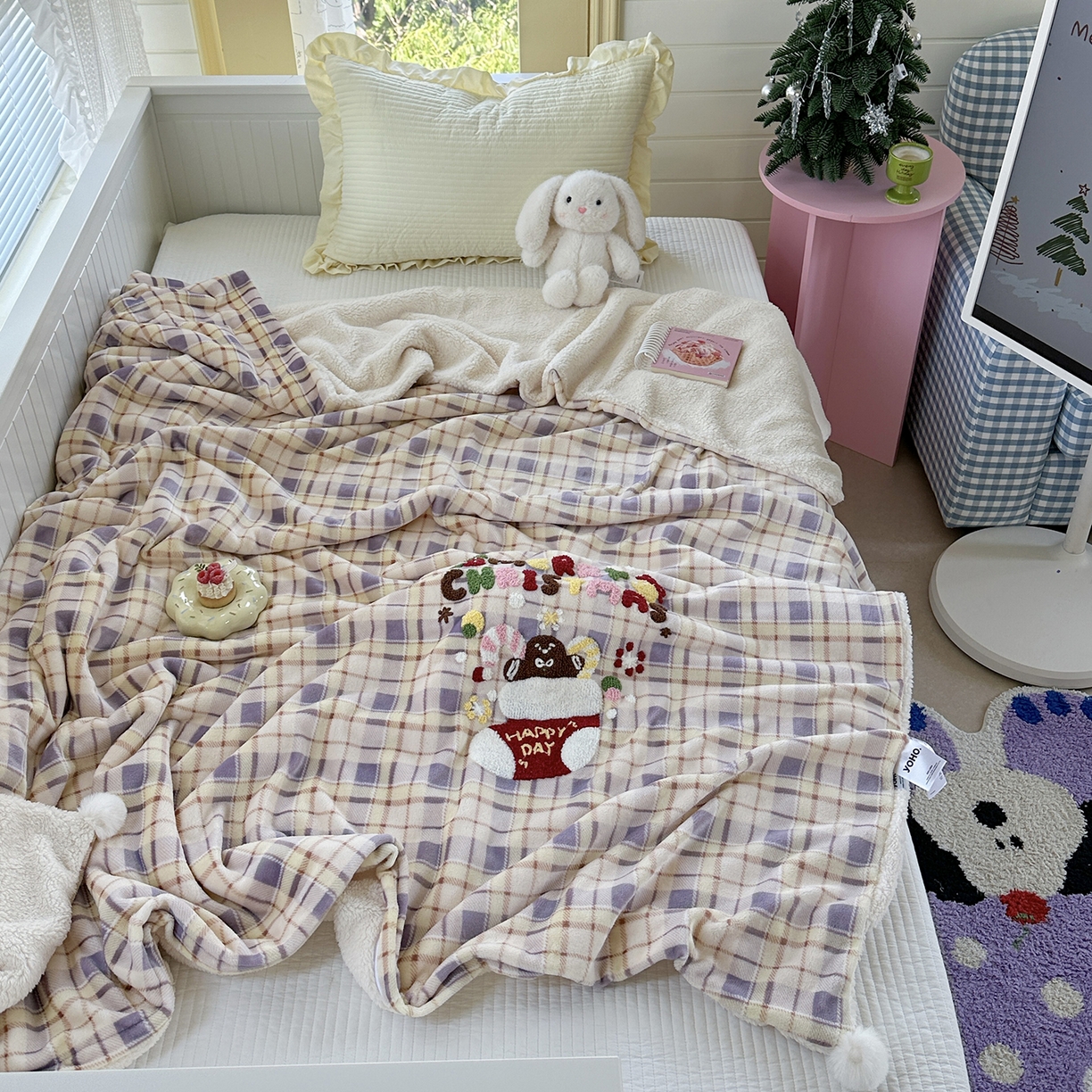 有货 2025新款圣诞系列暖芙舒绵绒多功能被套毯 圣诞袜-被套毯