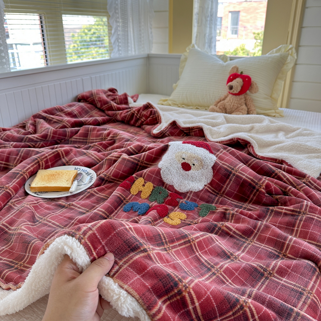 91家纺网 家纺一手货源 找家纺 有货 2025新款圣诞系列暖芙舒绵绒多功能被套毯 圣诞老人-被套毯