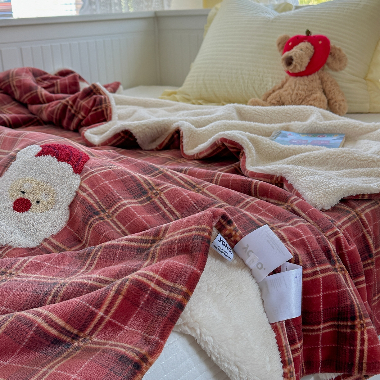 91家纺网 家纺一手货源 找家纺 有货 2025新款圣诞系列暖芙舒绵绒多功能被套毯 圣诞老人-被套毯