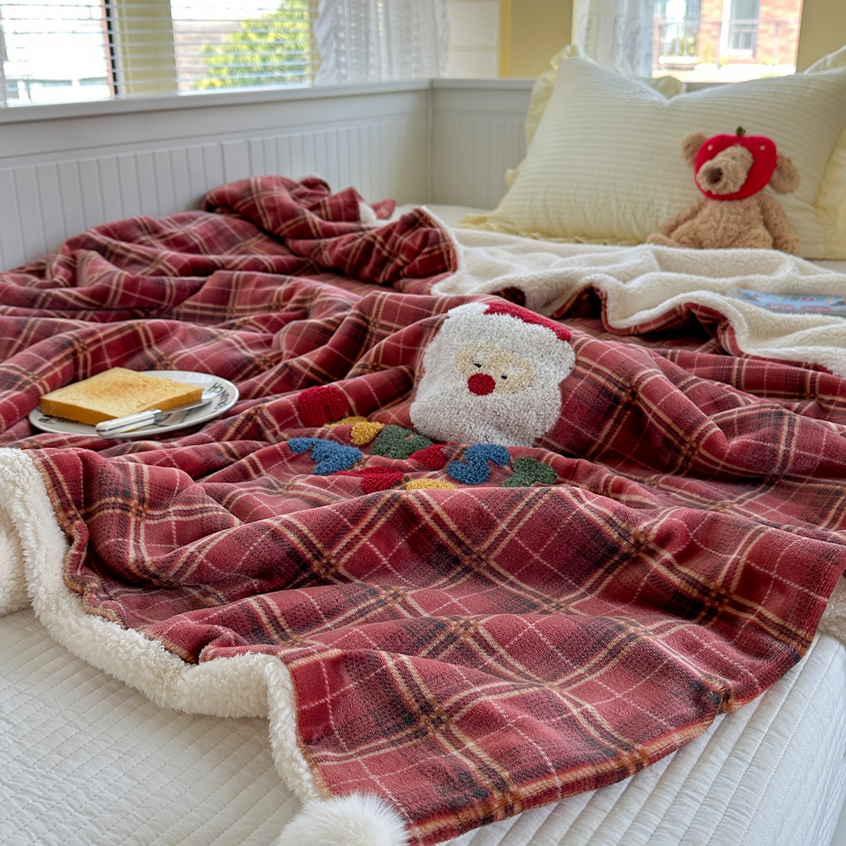 91家纺网 家纺一手货源 找家纺 有货 2025新款圣诞系列暖芙舒绵绒多功能被套毯 圣诞老人-被套毯