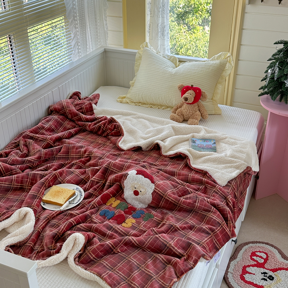 91家纺网 家纺一手货源 找家纺 有货 2025新款圣诞系列暖芙舒绵绒多功能被套毯 圣诞老人-被套毯