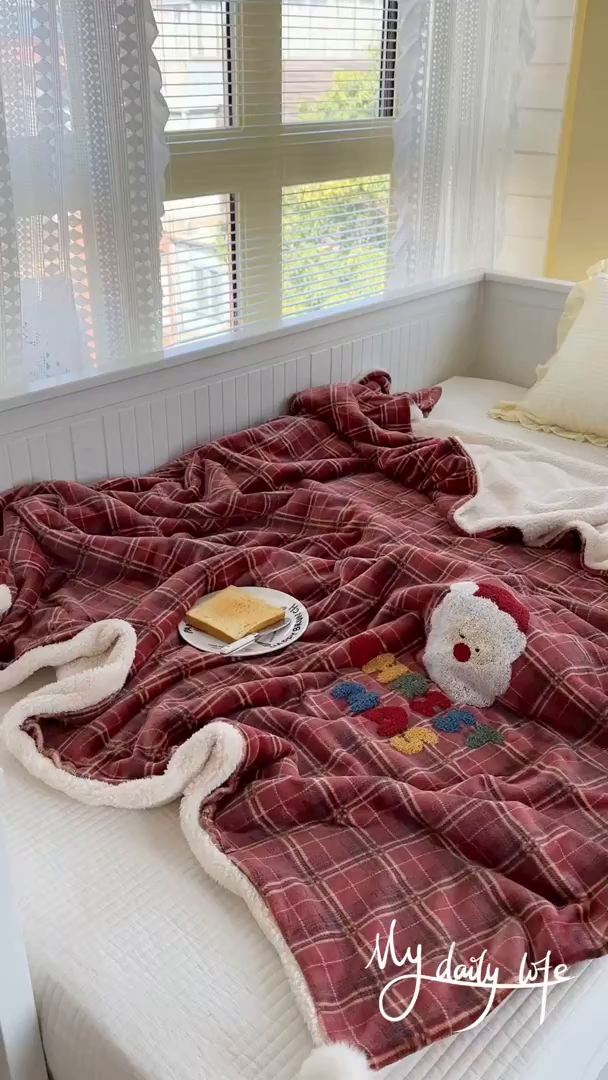 91家纺网 家纺一手货源 找家纺 有货 2025新款圣诞系列暖芙舒绵绒多功能被套毯 圣诞老人-被套毯