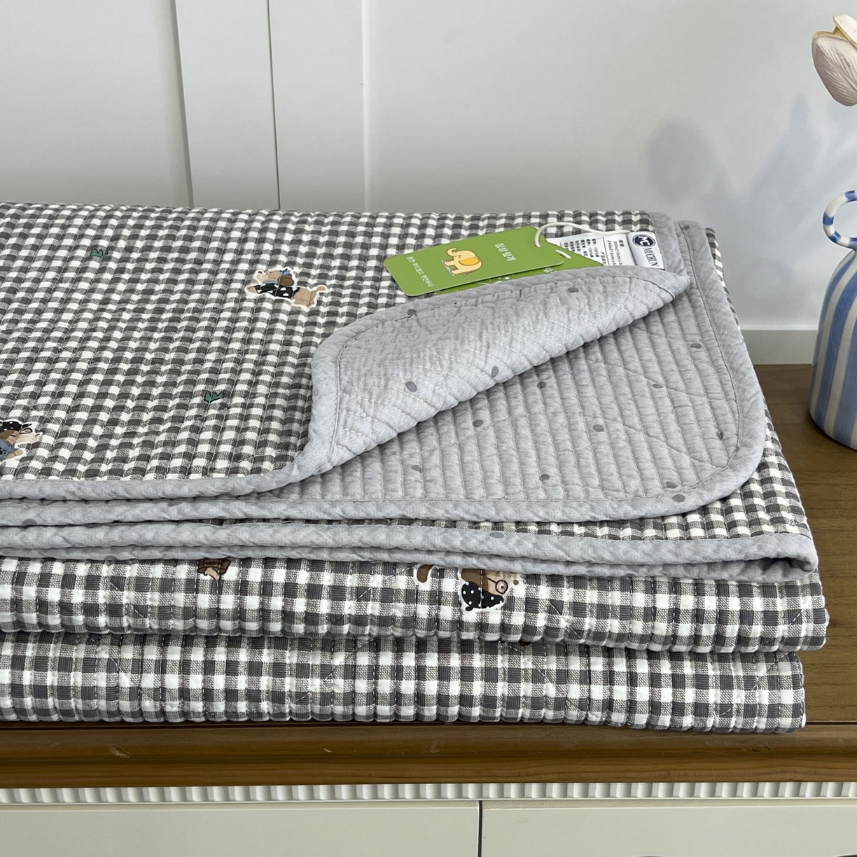 91家纺网 家纺一手货源 找家纺 沐纯家居 2025新款跑量款双面纯棉 棉花填充水洗床盖 排队柯基