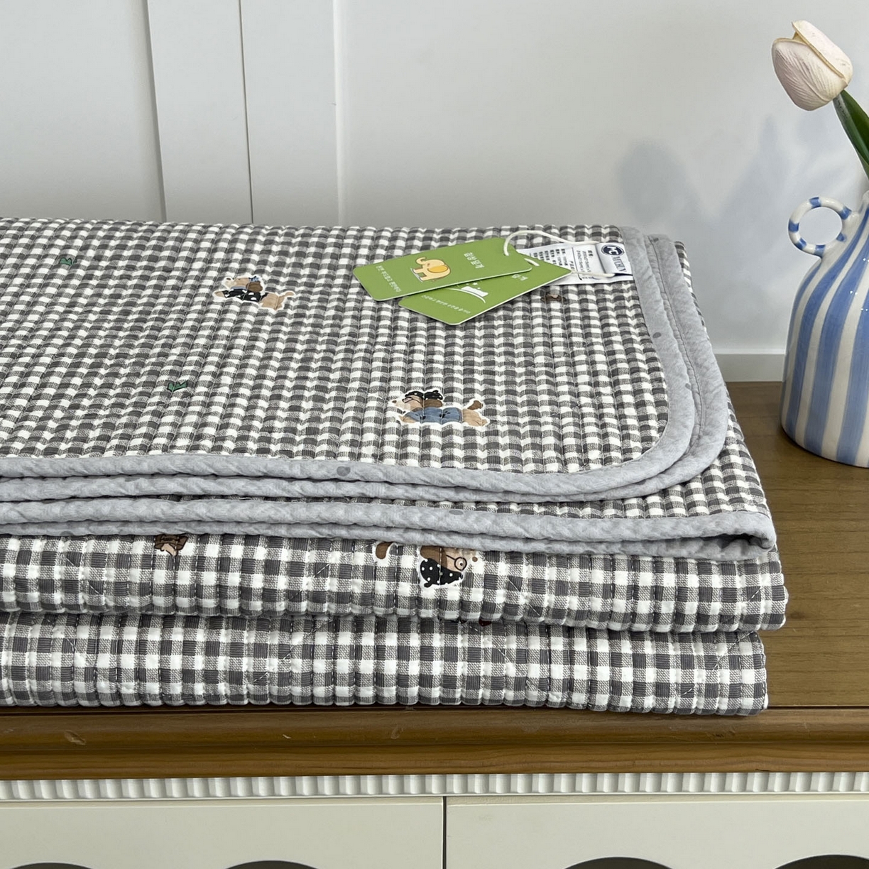 91家纺网 家纺一手货源 找家纺 沐纯家居 2025新款跑量款双面纯棉 棉花填充水洗床盖 排队柯基