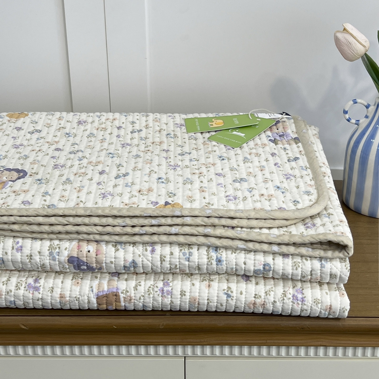 91家纺网 家纺一手货源 找家纺 沐纯家居 2025新款跑量款双面纯棉 棉花填充水洗床盖 碎花兔熊