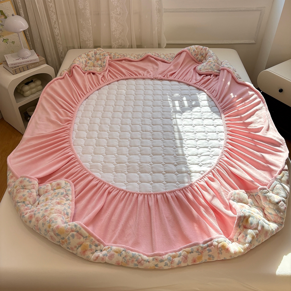 91家纺网 家纺一手货源 找家纺 居眠 2025新款印花牛奶绒夹棉床笠 牛奶绒夹棉款-蔷薇玫瑰