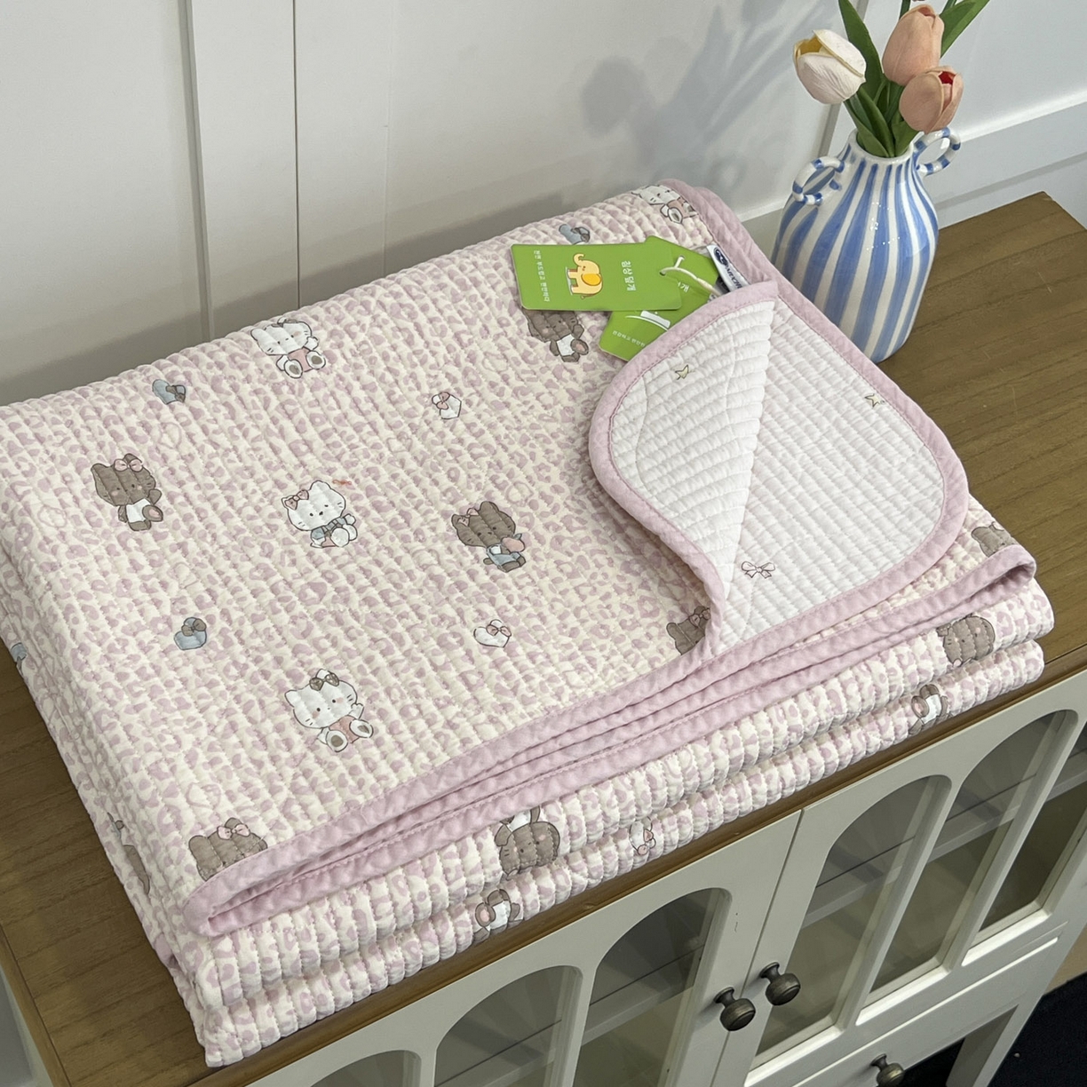 91家纺网 家纺一手货源 找家纺 沐纯家居 2025新款跑量款双面纯棉 棉花填充水洗床盖 豹纹猫