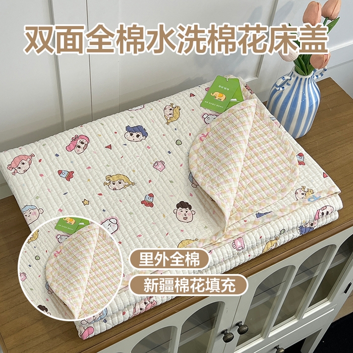 91家纺网 家纺一手货源 找家纺 沐纯家居 2025新款跑量款双面纯棉 棉花填充水洗床盖 动漫小人