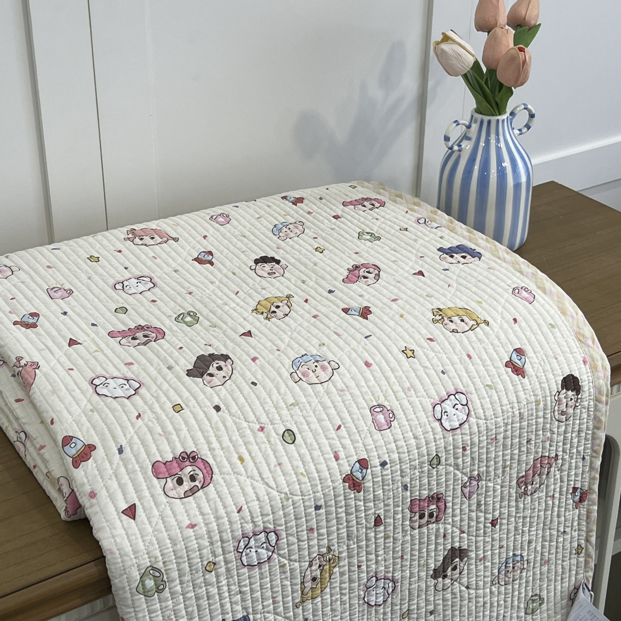 91家纺网 家纺一手货源 找家纺 沐纯家居 2025新款跑量款双面纯棉 棉花填充水洗床盖 动漫小人