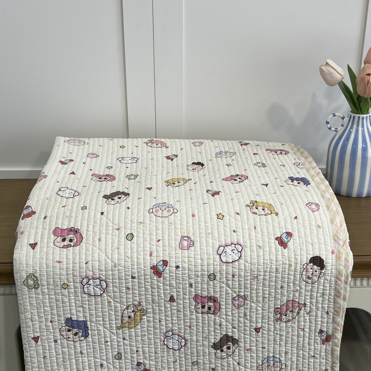 91家纺网 家纺一手货源 找家纺 沐纯家居 2025新款跑量款双面纯棉 棉花填充水洗床盖 动漫小人