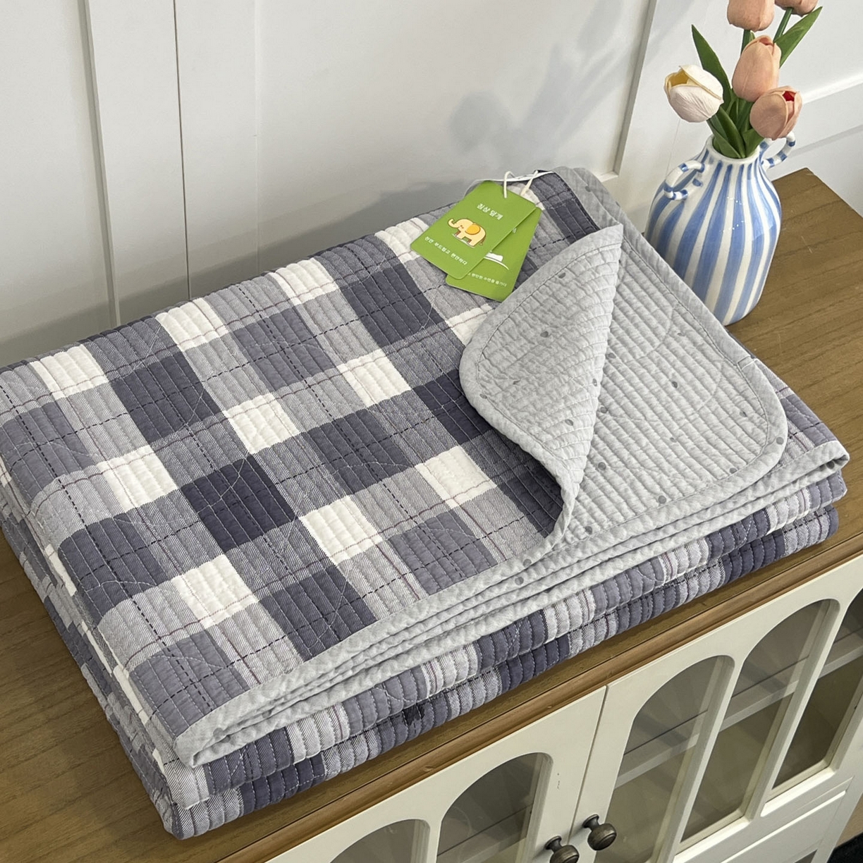 91家纺网 家纺一手货源 找家纺 沐纯家居 2025新款跑量款双面纯棉 棉花填充水洗床盖 布依格-灰