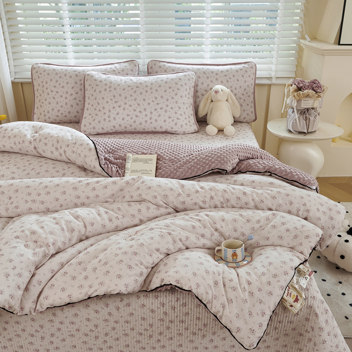 91家纺网 家纺一手货源 找家纺 缔锦家纺 2025新款软糯全棉豆豆被被子被芯 秋茗