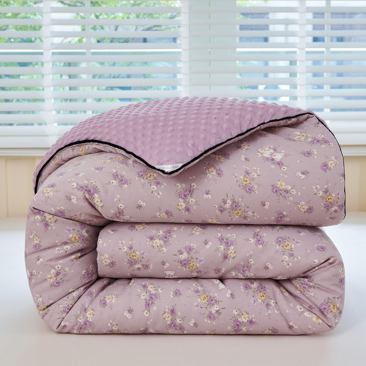 91家纺网 家纺一手货源 找家纺 缔锦家纺 2025新款软糯全棉豆豆被被子被芯 紫蔓