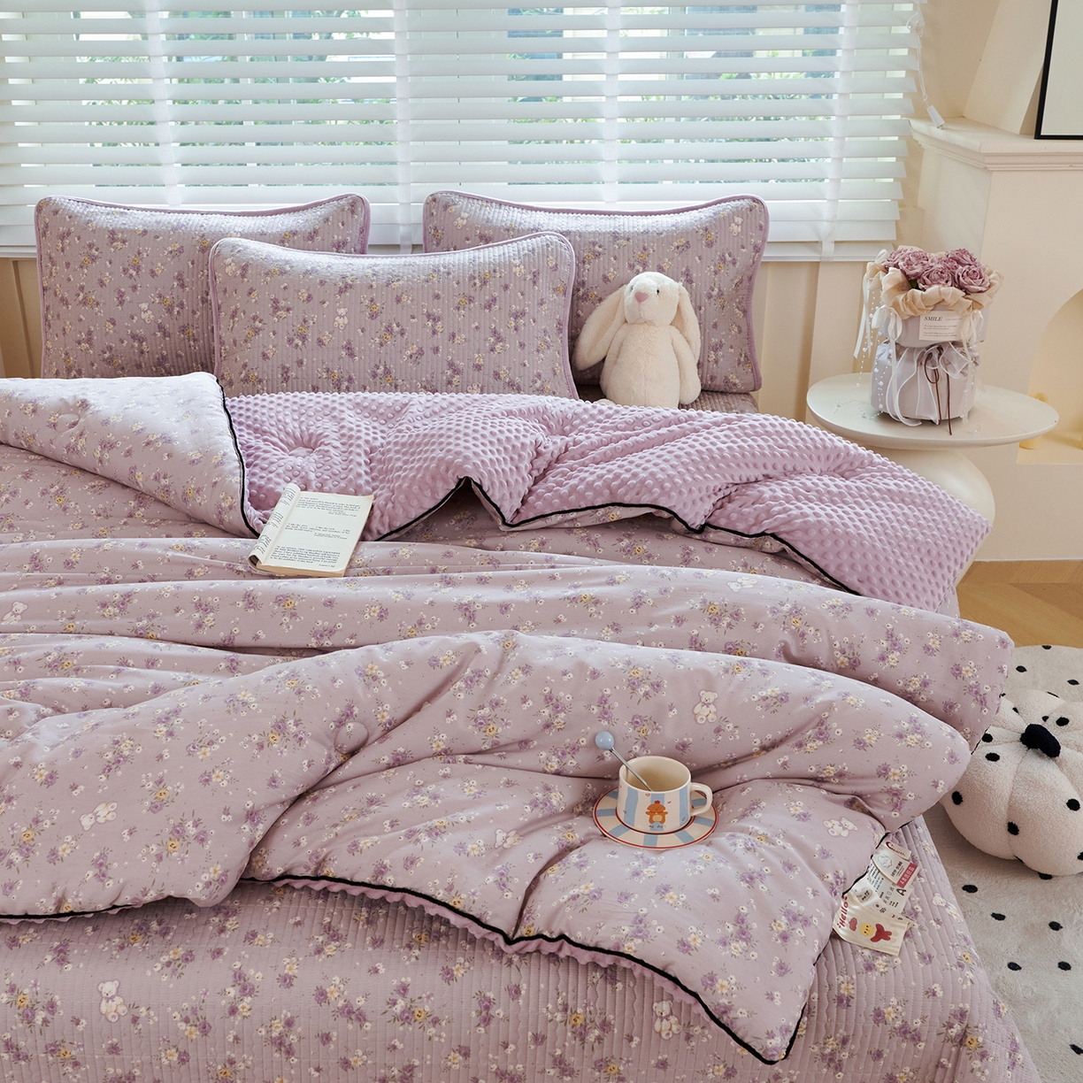 91家纺网 家纺一手货源 找家纺 缔锦家纺 2025新款软糯全棉豆豆被被子被芯 紫蔓