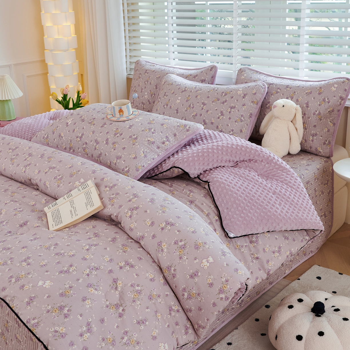 91家纺网 家纺一手货源 找家纺 缔锦家纺 2025新款软糯全棉豆豆被被子被芯 紫蔓