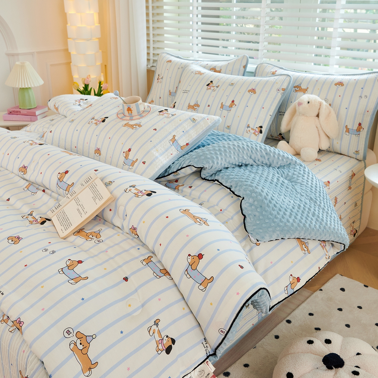 91家纺网 家纺一手货源 找家纺 缔锦家纺 2025新款软糯全棉豆豆被被子被芯 汪汪派对