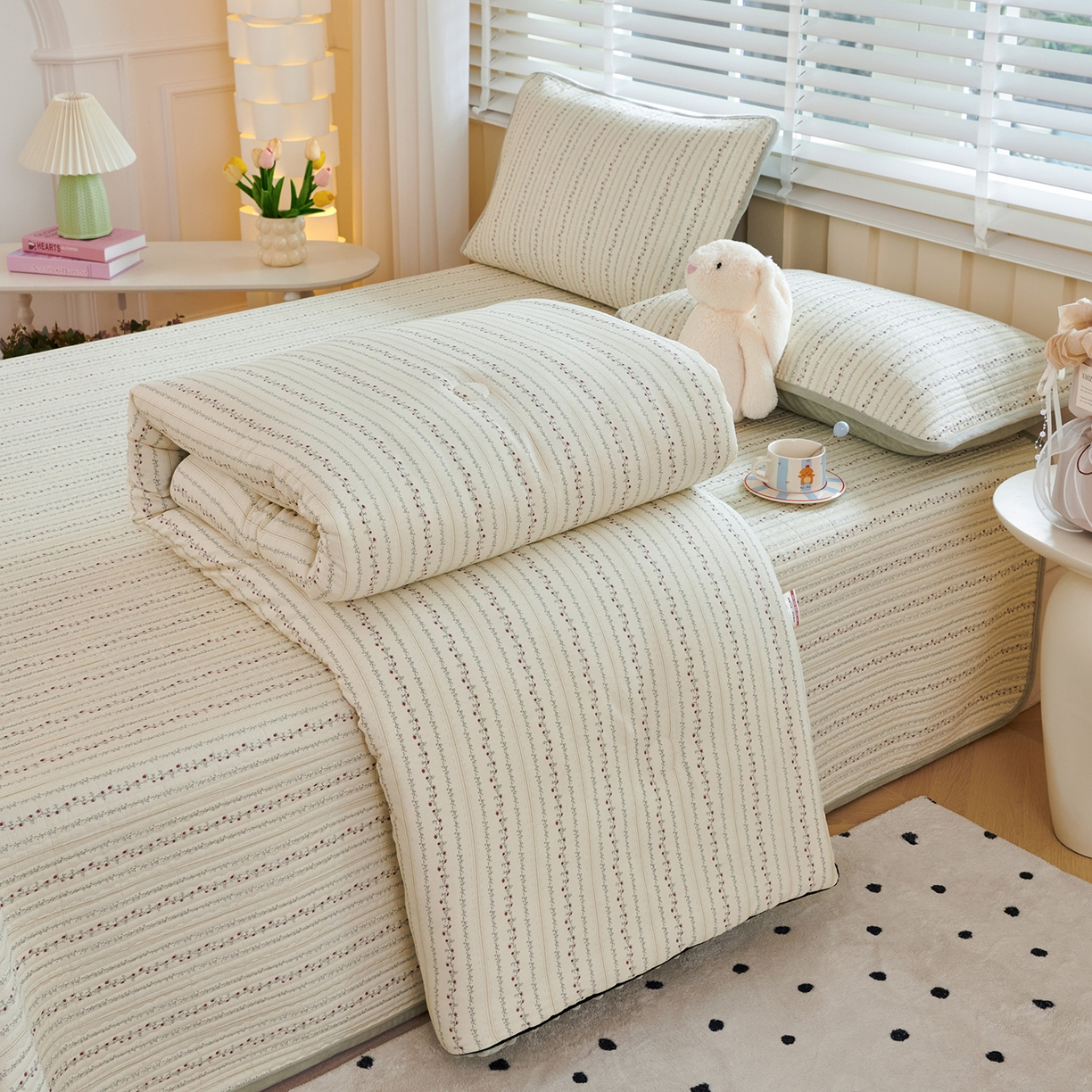 91家纺网 家纺一手货源 找家纺 缔锦家纺 2025新款软糯全棉豆豆被被子被芯 青芷